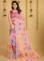 Pure Organza Pink Party Wear Printed Saree